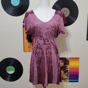 Vanity | Y2K Burgundy Filigree Crease Tunic